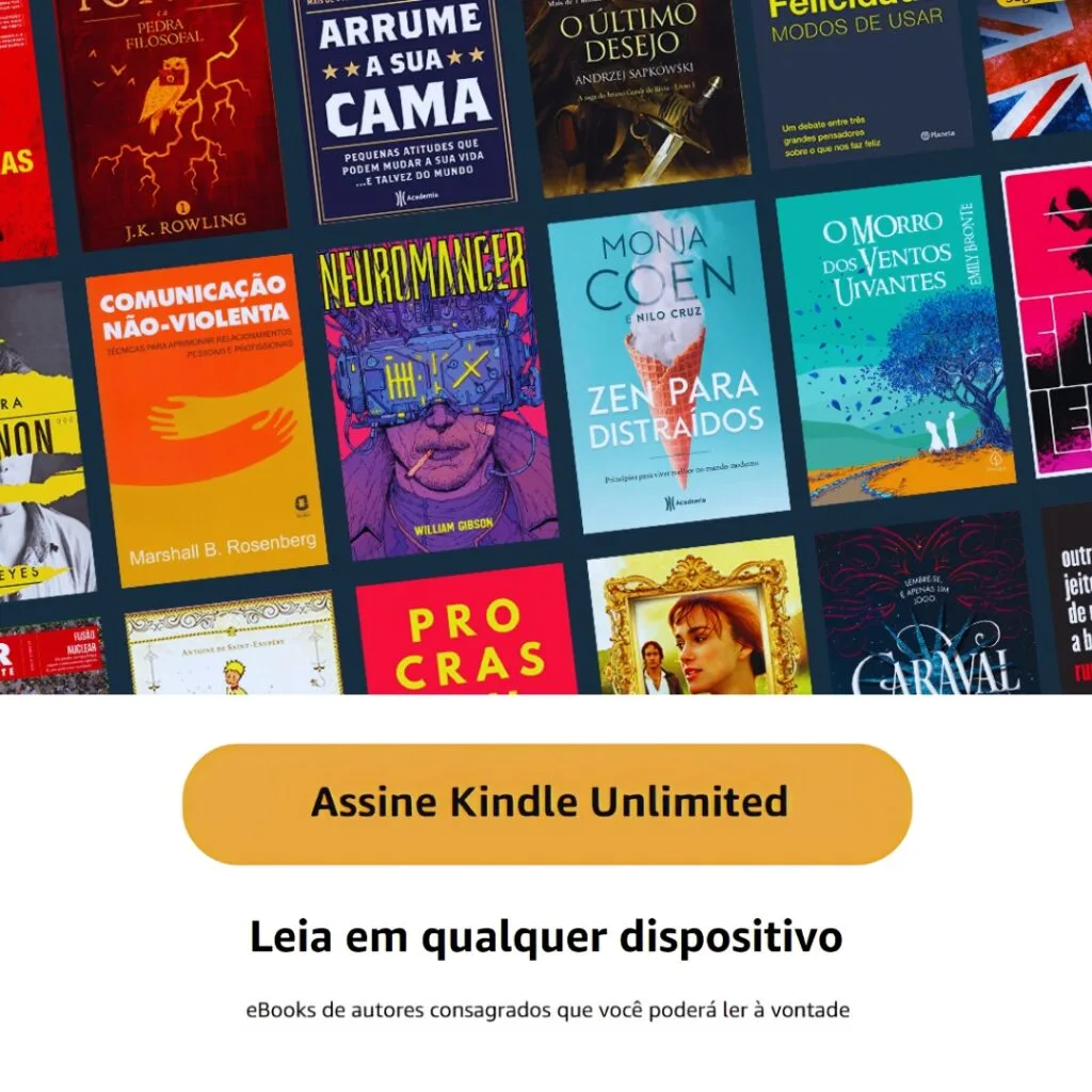 Banner promocional da assinatura de e-books Kindle Unlimited.