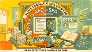 Imagem do post sobre • O Cenário Mudou: O SEO tradicional posicionava seu link na primeira página; o GEO (Generative Engine Optimization) faz seu conteúdo ser a resposta direta gerada por IAs.