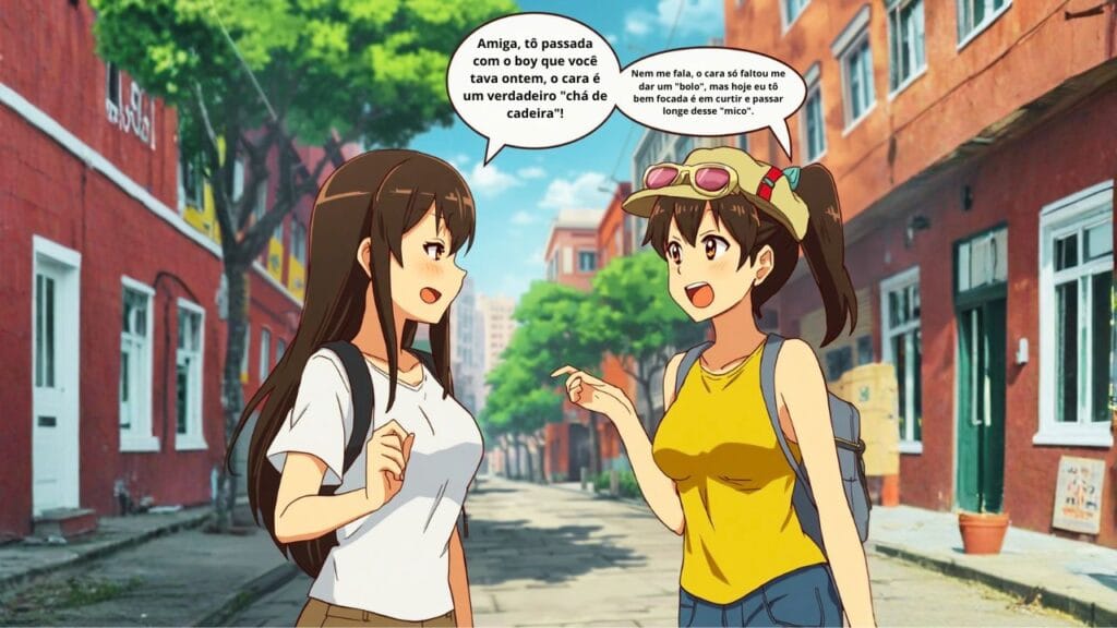 imagem de duas amigas conversando em liguagem de gíria.