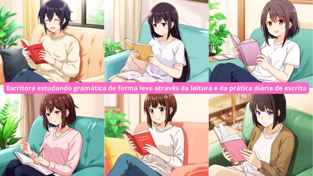 Imagem mostra Escritor estudando gramática de forma leve através da leitura e da prática diária de escrita