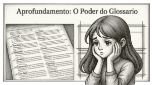 A imagem mostra uma estrutra de pós-texto, o glossário e uma figura de uma menina com expressão admirada.