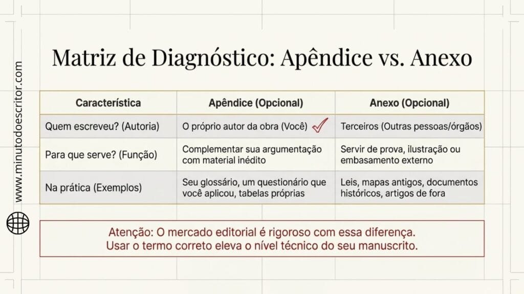 A imagem mostra a estrutura do pós-texto com a opção do apendice