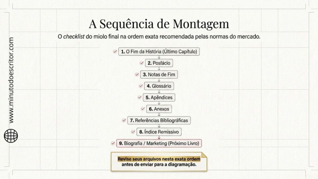 A imagem mostra a estrutura completa do pós-texto em livros.